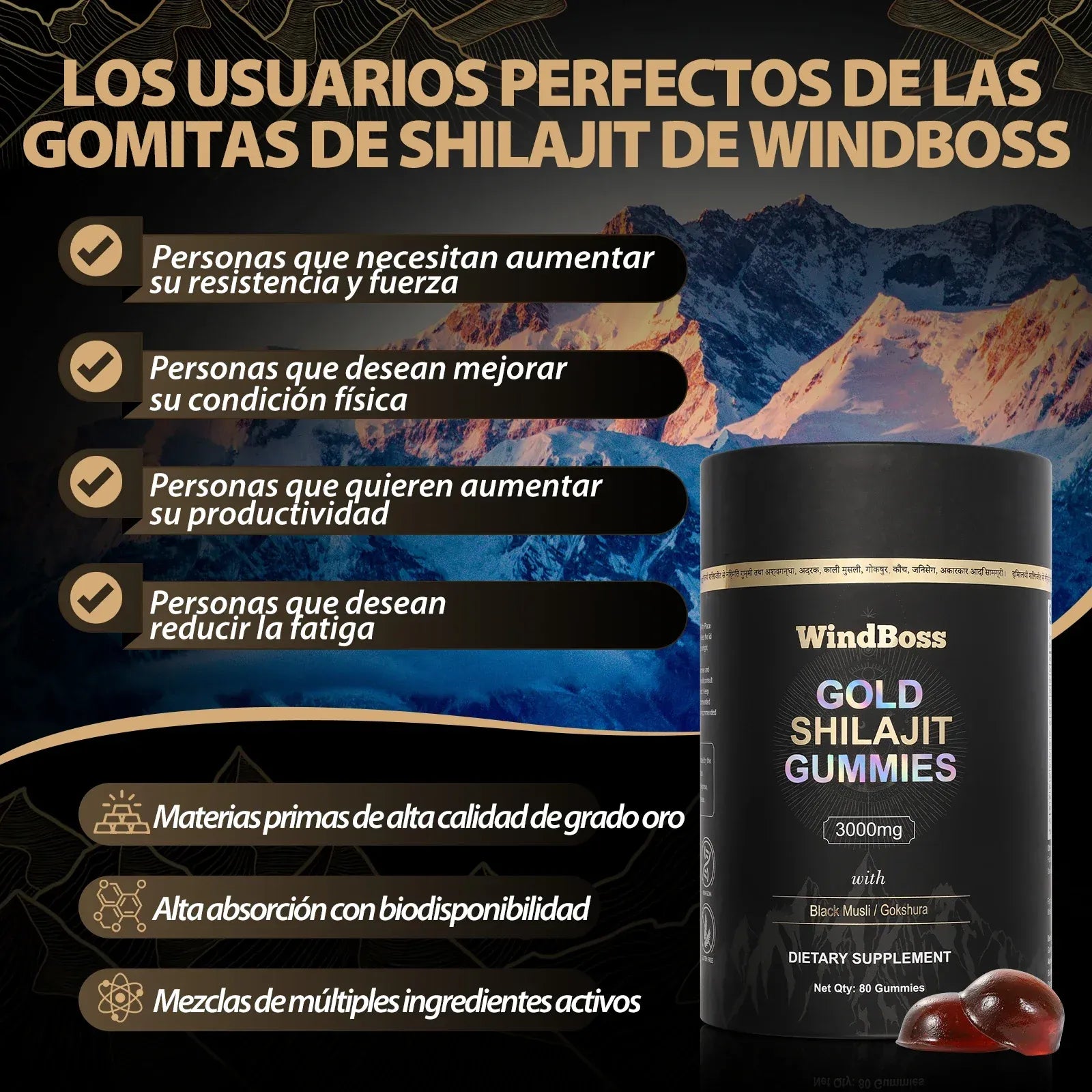 WindBoss Gold Shilajit Gummies- 3000mg de Energía del Himalaya